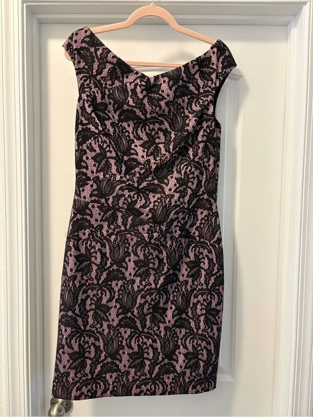 Kay Unger Sleeveless Purple and Black Lace-Overlay Sheath Dress Size 12